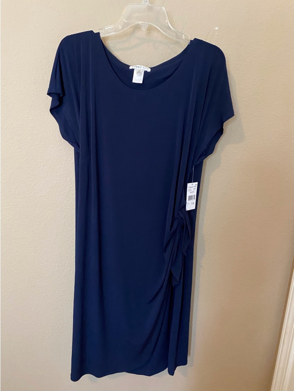 Robbie Bee Navy Short Sleeve Dress with Side Tie